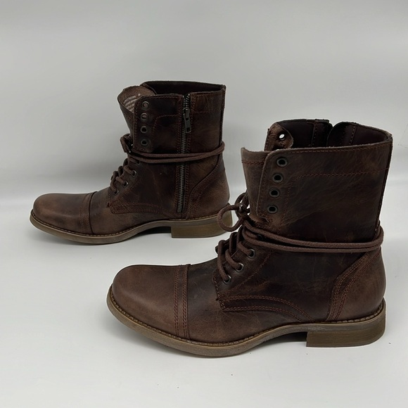 Steve Madden Mens Troopah-C Combat Boot, Brown Leather Lace Up & Zipper Close 7M - Picture 4 of 11